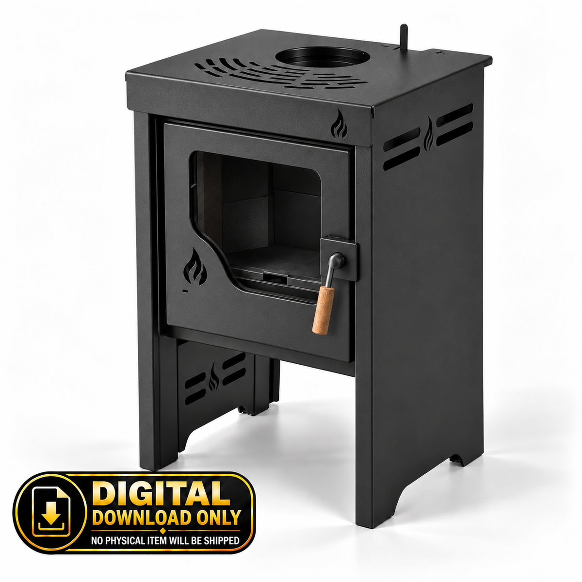 Compact Wood-Burning Stove 9,000 kcal | DXF Files for CNC Cutting + Blueprints