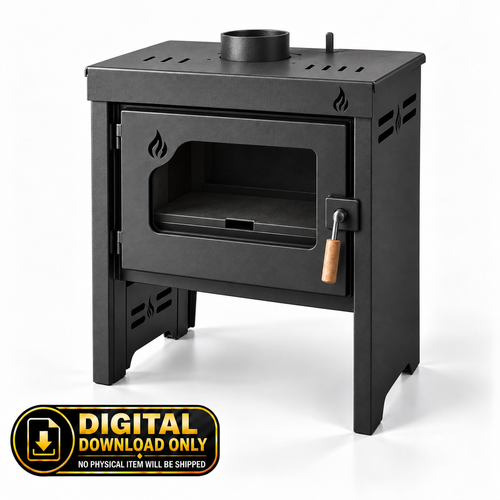 Large Wood-Burning Stove 14,000 kcal | DXF Files for CNC Cutting + Blueprints